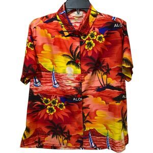 La La Leela Hawaiian Shirt Aloha 100% Terivoile Button Up Short Sleeve  Size S